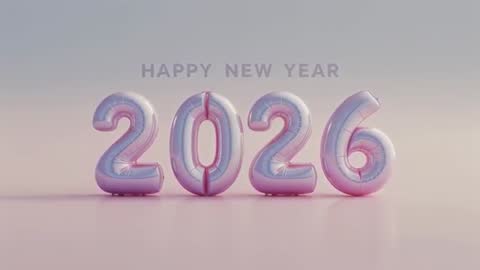 Celebrating New Year 2026 with Metallic Pastel Balloon Numbers and Soft Gradient Lighting