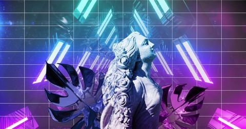 Abstract Neon Sculpture with Digital Interference