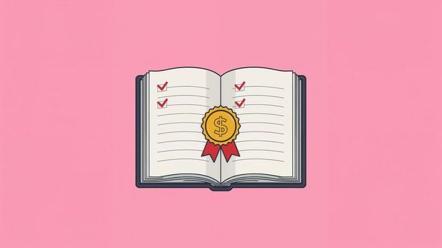 Open book with dollar seal on pink background illustrating financial success