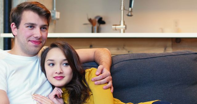 Couple Relaxing on Couch at Home - Download Free Stock Images Pikwizard.com