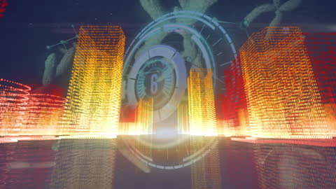 Futuristic Digital Cityscape with Scanning Data Overlay