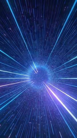 Vertical video glowing blue energy sphere radiating neon beams through futuristic digital void