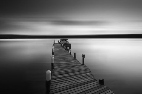 Serene Long Exposure Dock Scene in Black and White