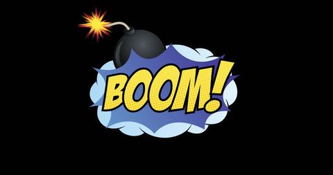Bright Boom Cartoon Explosion on Black Background