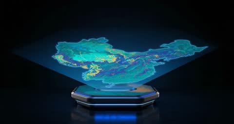 Futuristic Holographic Map of China Projected by Hexagonal Device