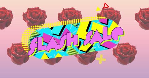 Colorful Flash Sale Graphic with Red Roses Background