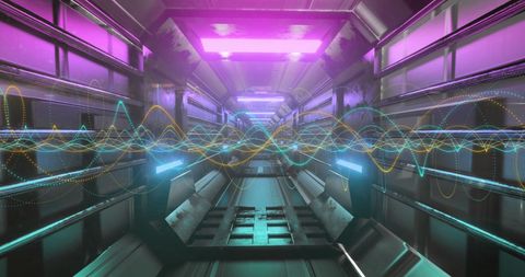 Futuristic Digital Waves over Sci-Fi Tunnel