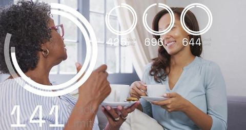 Mother having tea with daughter, infographic overlay