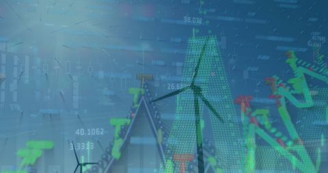 Wind Turbines Amidst Digital Graphs Signifying Renewable Energy Trends - Download Free Stock Images Pikwizard.com