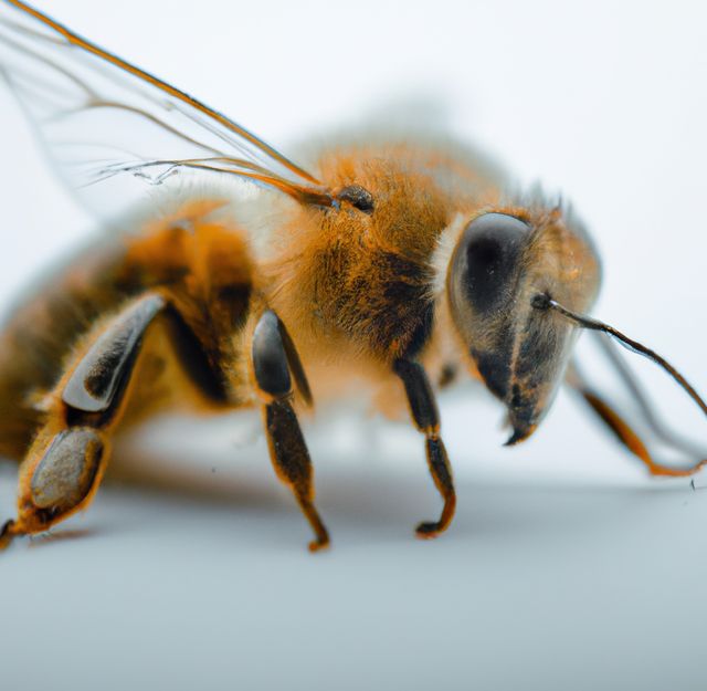 Image of macro of honeybee with detail on white background - Download Free Stock Photos Pikwizard.com