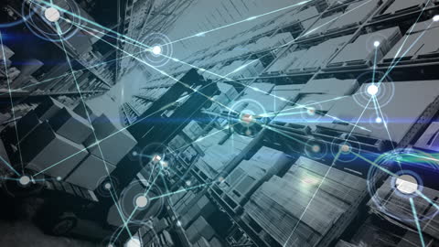 Digital Network Overlay on Modern Warehouse Space