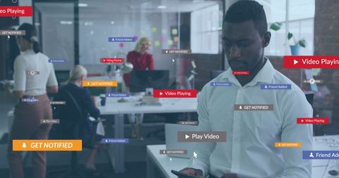 Modern Businessman Navigating Office with Social Media Elements - Download Free Stock Images Pikwizard.com