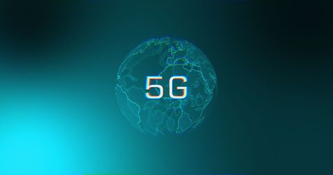 Rotating Globe with 5G Network Concept on Blue Background