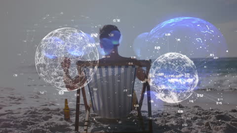 Futuristic Global Network Vision on Serene Beach