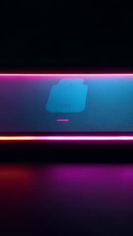 Activating Neon Wireless Charging Pad, Camera Orbiting, Battery Icon Pulsing Vertical Loop
