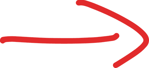 Red curved arrow on transparent background for direction indication