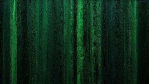 Verdigris green weathered wood planks with vertical stripes, drips and granular patina