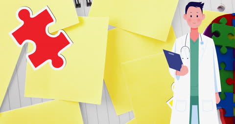 Autism Support Concept with Doctor and Puzzle Pieces