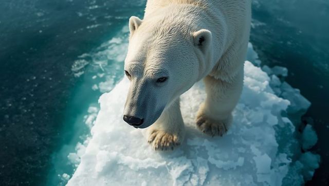 Polar bear standing on ice floe in serene arctic environment
