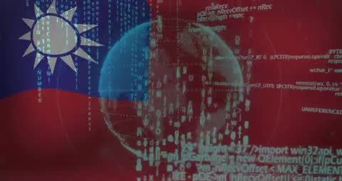 Taiwan Flag with Digital Globe Overlay Symbolizing Technology