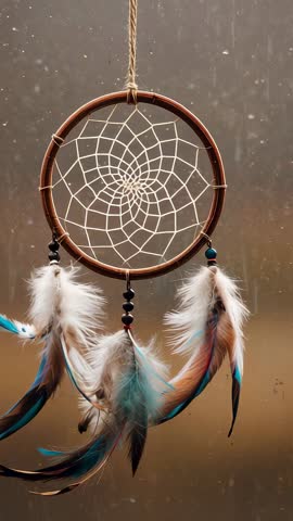 Dreamcatcher Swaying at Window Feathers Fluttering Beads Clinking in Breeze Vertical Boho Video