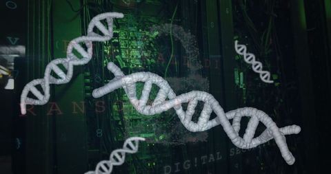 DNA Helix in Data Center Highlighting Futuristic Digital Security