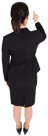 Transparent Back View of Businesswoman Pointing Upward Indoors