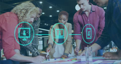 Diverse Team Collaborating with Digital Interface Concept