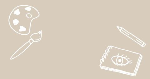 Creative art tools on beige background with copy space