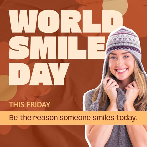 celebrating world smile day with cheerful caucasian woman wearing hat - Download Free Stock Templates Pikwizard.com