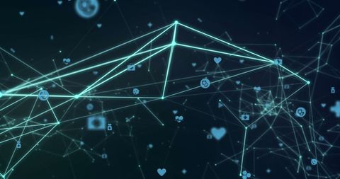 Futuristic digital network with medical icons on dark background