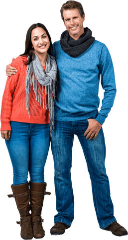 Transparent Happy Couple Smiling Together in Casual Winter Wear