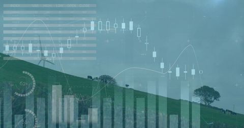 Increasing Stock Graph and Wind Turbines in Countryside - Download Free Stock Images Pikwizard.com