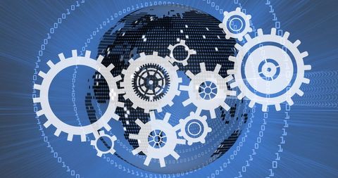 Gears Intersecting with Digital Globe and Binary Code - Download Free Stock Images Pikwizard.com