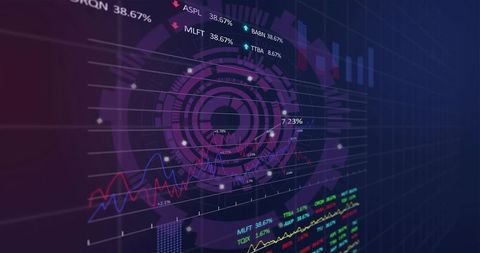 Futuristic Trading Dashboard Visualizing Stock Market Data with Radial Infographic