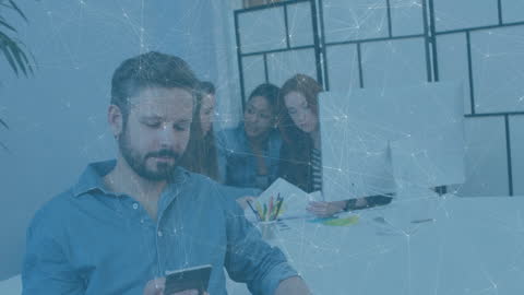 Digital Networking in Modern Workspace with Business Professional