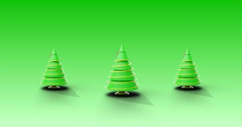 Abstract Revolving Christmas Trees on Bright Green Background