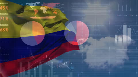 Colombian Flag With Financial Data Overlay Concept