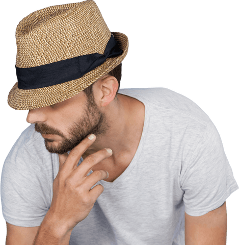 pensive man in stylish hat on transparent background - Download Free Stock Videos Pikwizard.com