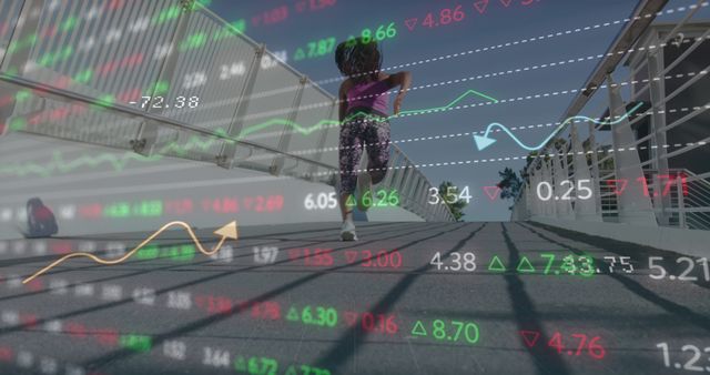 Woman Jogging with Superimposed Stock Market Data Overlay - Download Free Stock Images Pikwizard.com