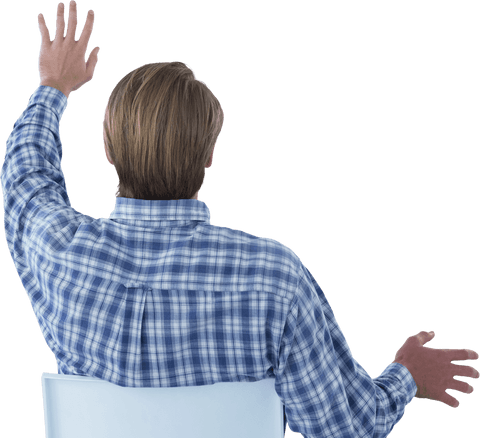 Rear View of Man in Checkered Shirt Using Transparent Interface - Download Free Stock Videos Pikwizard.com