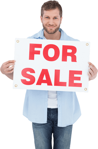 smiling man holding transparent for sale sign isolated - Download Free Stock Videos Pikwizard.com