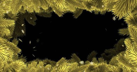 Gold Snowflakes on Black Background with Frosty Tree Border