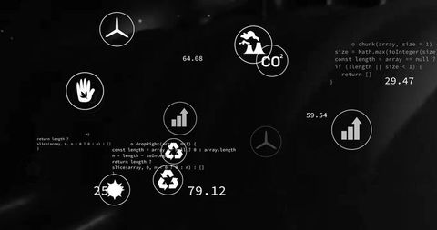 Virtual dashboard with environmental icons and metrics