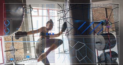 Female athlete training with futuristic tracking overlay