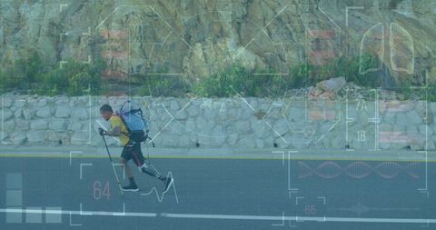 Adaptive athlete training with advanced prosthetics on mountain road