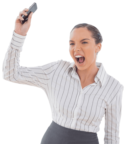 frustrated businesswoman yelling with transparent mobile phone backup - Download Free Stock Videos Pikwizard.com