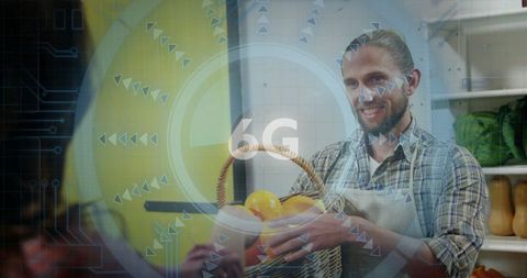 Vendor embracing 6g technology in market stall context