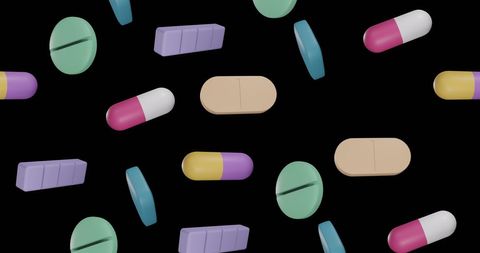 Floating Pills on Black Background For Medical Themes