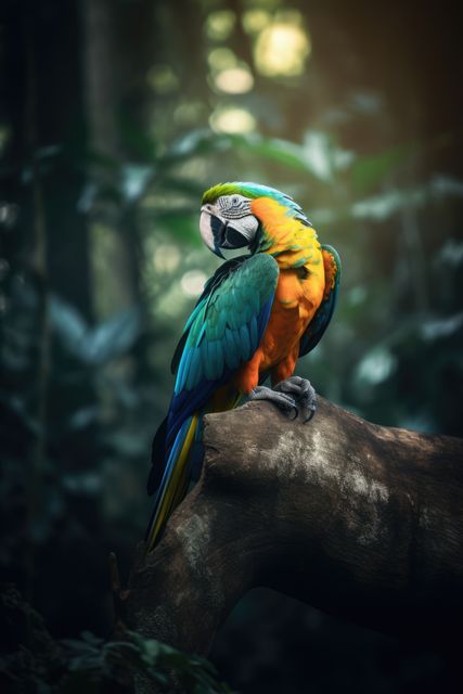 Tropical parrot perched on branch with plants background, created using generative ai technology - Download Free Stock Photos Pikwizard.com